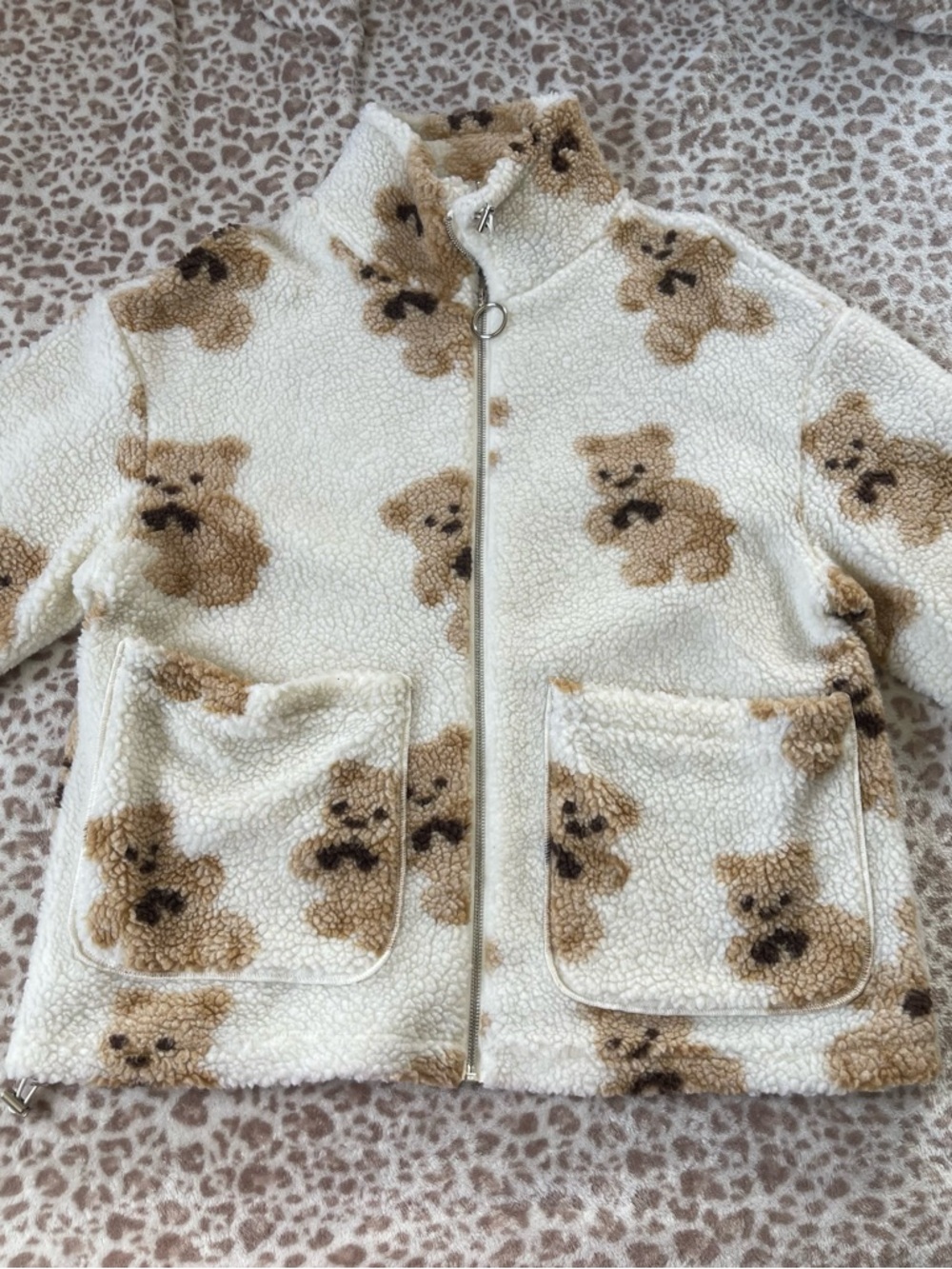 Cozy Teddy Bear Sherpa Zip Jacket - Cream & Tan